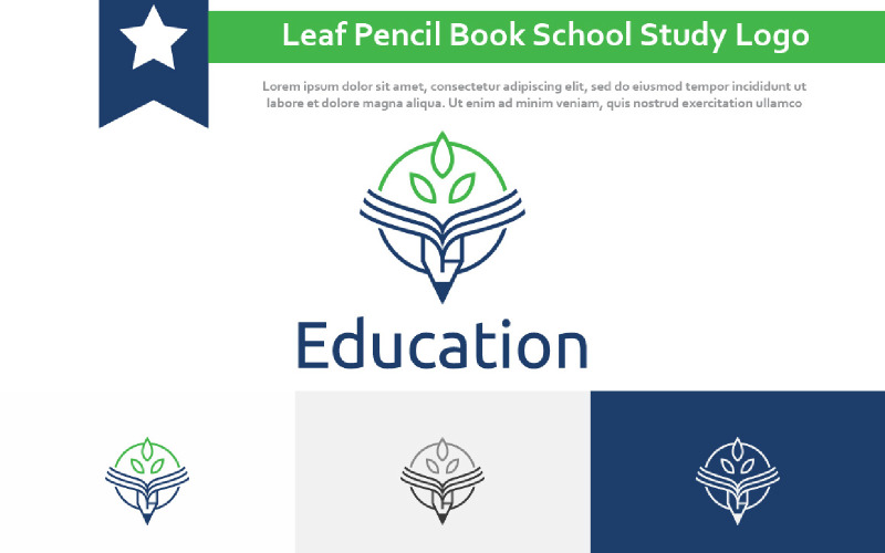 Leaf Pencil Book School Course Study Education Nature Logo Logo Template