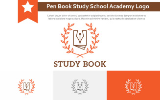 Pen Book Wreath Study Learning School Academy Line Logo