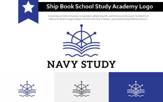 Ship Wheel Navy Book School Study Education Academy Line Logo
