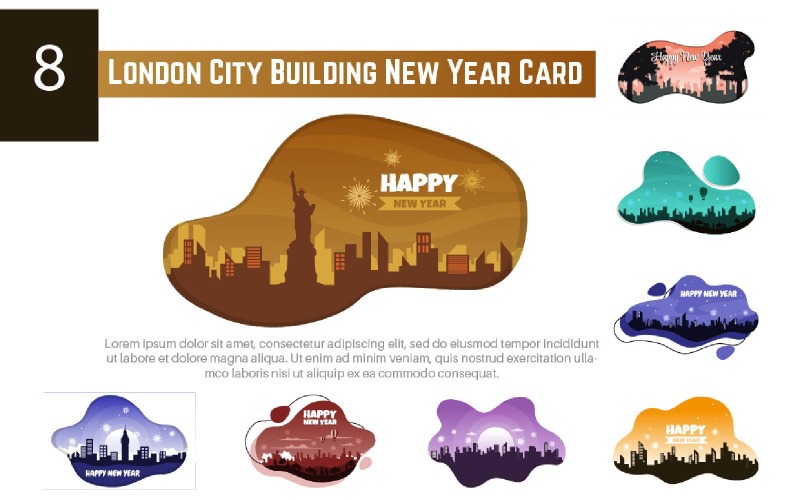 8 London City Building New Year Card Illustration