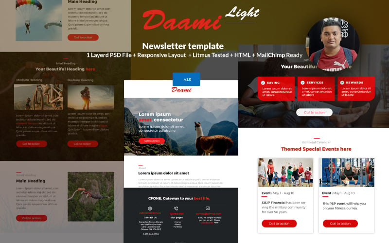 Daami-light - Free Newsletter template + Mailchimp ready template Newsletter Template
