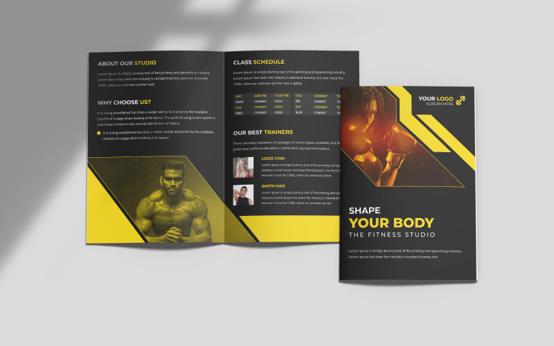 Fitness Gym Business Bi-fold Brochure Template Corporate Identity