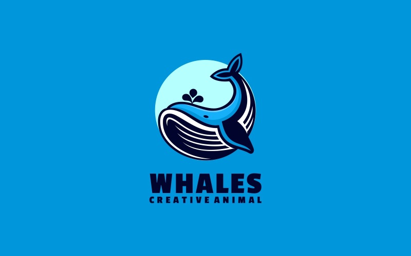 Blue Whale Simple Mascot Logo Logo Template