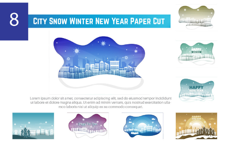 8 City Snow Winter New Year Paper Cut Illustration