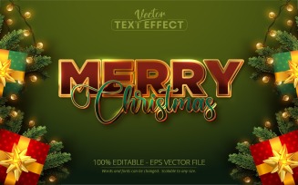 Merry Christmas - Gold And Red Color, Editable Text Effect, Font Style, Graphics Illustration