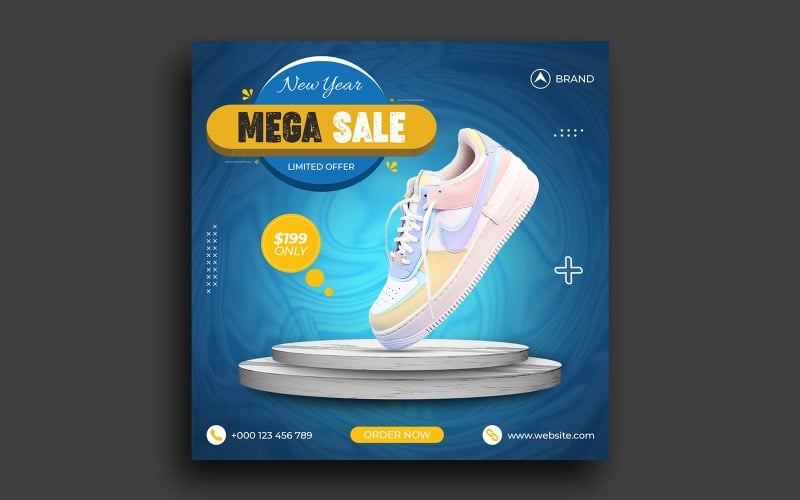 Shoes Sale Social Media Post New Year Mega Sale Instagram Post Banner Template
