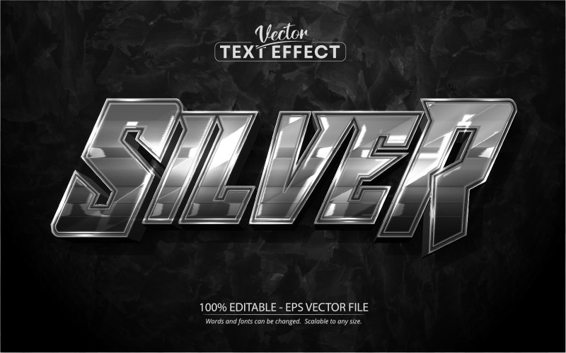 Silver - Metallic Style Editable Text Effect, Font Style, Graphics Illustration