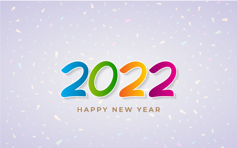 Colorful Happy New Year 2022 Lettering On White Background - Banner Design Vector Graphic
