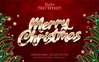 Merry Christmas - Metallic Gold Color, Editable Text Effect, Font Style, Graphics Illustration