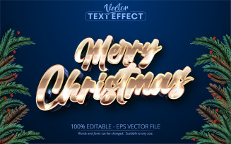 Merry Christmas - Metallic Gold, Editable Text Effect, Font Style, Graphics Illustration