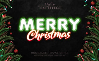 Merry Christmas - Neon Style, Editable Text Effect, Font Style, Graphics Illustration