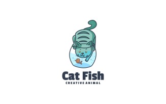 Cat Fish Cartoon Logo Style