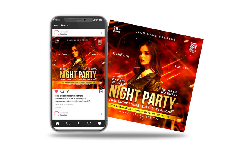 night party event flyer square Social Media