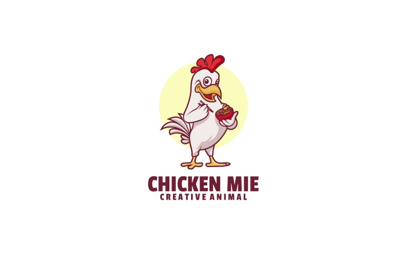 Rooster with Noodles Cartoon Logo Logo Template