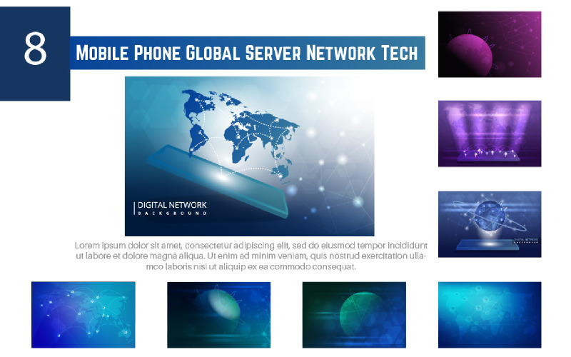 8 Mobile Phone Global Server Network Tech Illustration