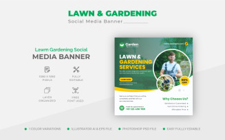 Clean Elegant Lawn Garden Care Service Social Media Post And Web Banner Template
