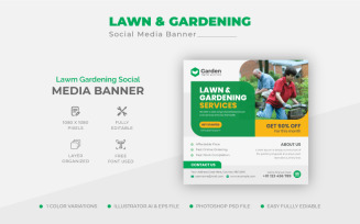 Clean Lawn Garden Care Service Social Media Post And Web Banner Template