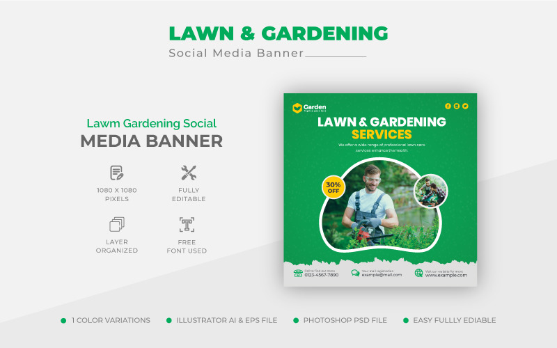 Elegant Lawn Garden Or Landscaping Care Service Social Media Post Template