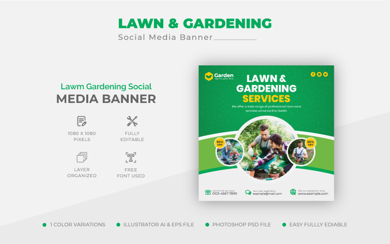 Lawn Garden Landscaping Care Service Social Media Post Design Template
