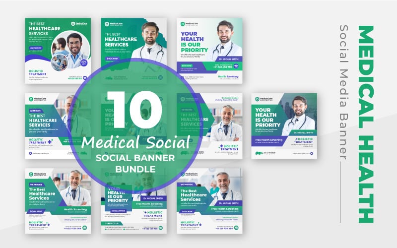 10 Medical Healthcare Doctor Flyer Social Media Post Promotional Banner Template Bundle