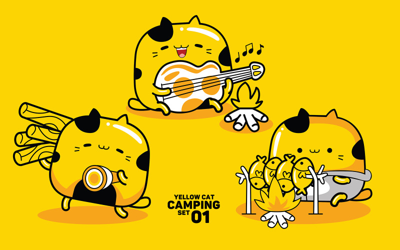 Yellow Cat Camping Set #01 Vector Graphic