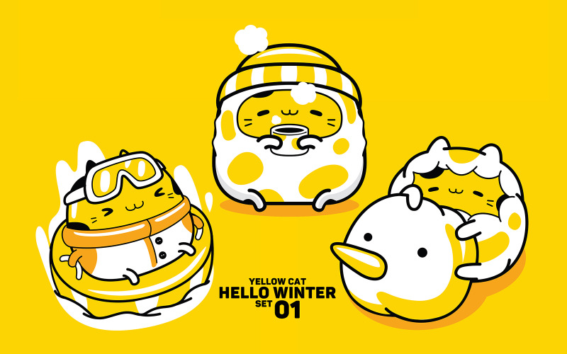 Yellow Cat Hello Winter Set #01 Vector Graphic