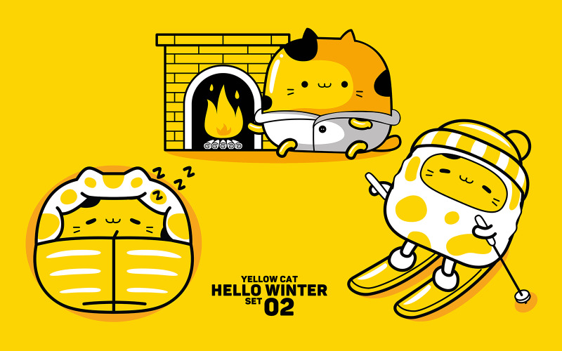 Yellow Cat Hello Winter Set #02 Vector Graphic