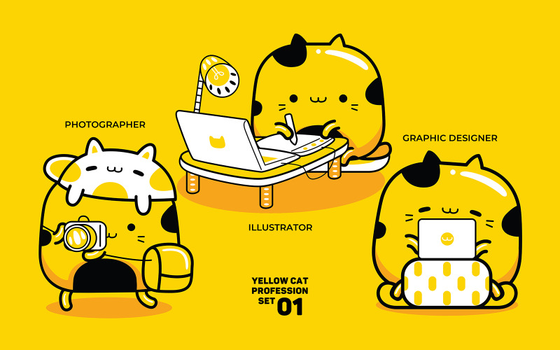 Yellow Cat Profession Set #01 Vector Graphic