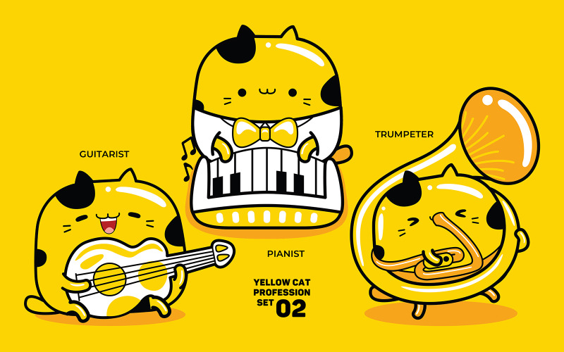 Yellow Cat Profession Set #02 Vector Graphic