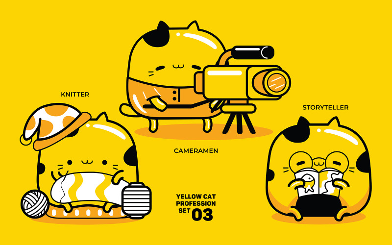 Yellow Cat Profession Set #03 Vector Graphic