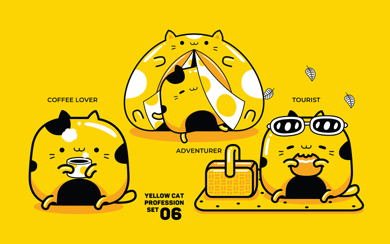 Yellow Cat Profession Set #06 Vector Graphic