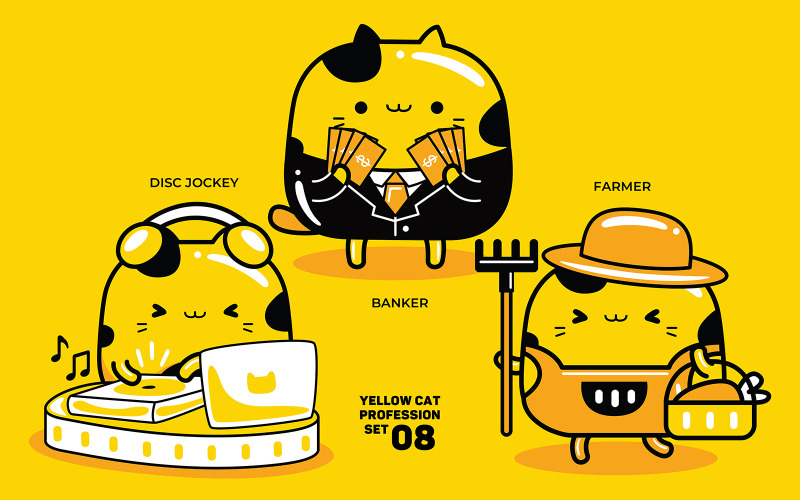 Yellow Cat Profession Set #08 Vector Graphic