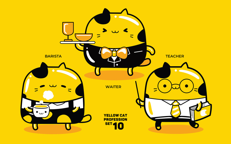 Yellow Cat Profession Set #10 Vector Graphic