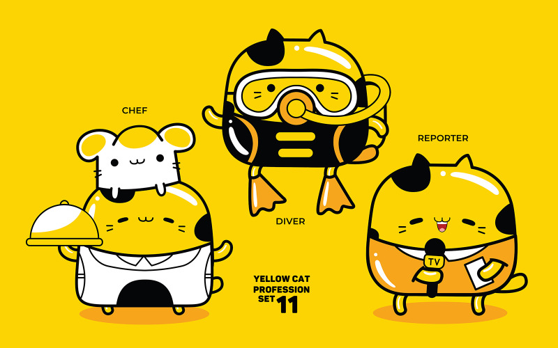 Yellow Cat Profession Set #11 Vector Graphic