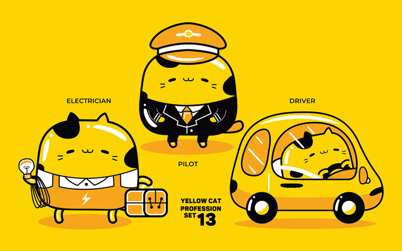 Yellow Cat Profession Set #13 Vector Graphic