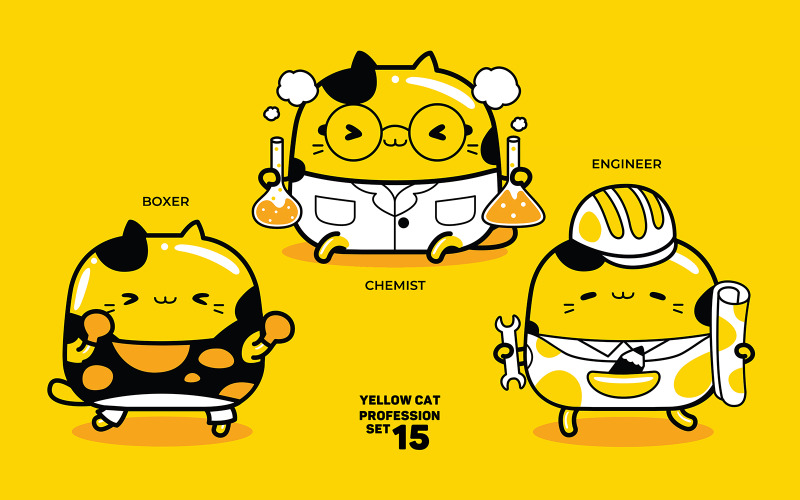 Yellow Cat Profession Set #15 Vector Graphic
