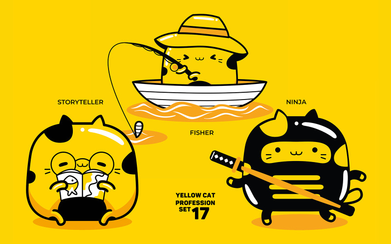 Yellow Cat Profession Set #17 Vector Graphic