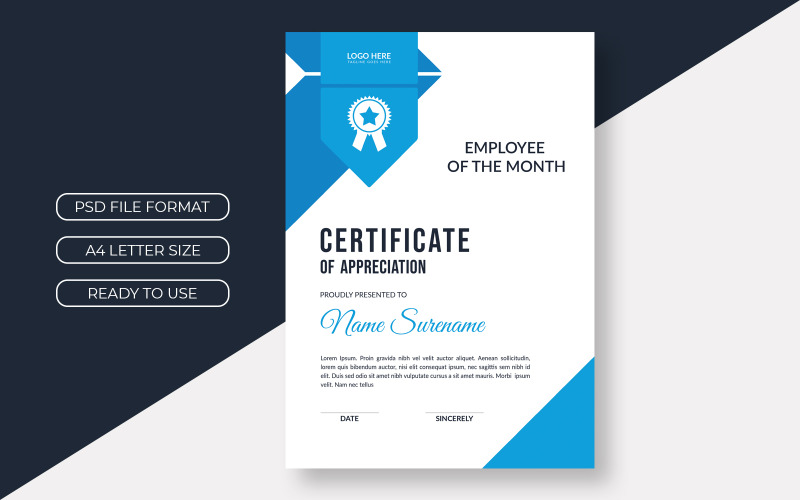 Certificate Layout with Triangle and Blue Elements Certificate Template