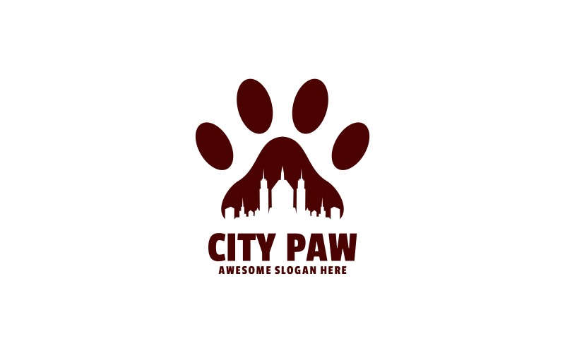 City Paw Negative Space Logo Logo Template