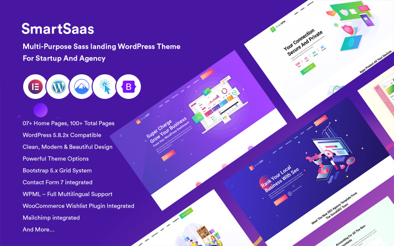 SmartSaas - Multi-Purpose Sass landing WordPress Theme For Startup And Agency