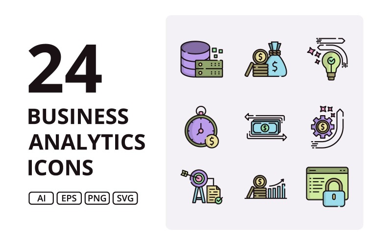 Business Analytics Icons In Two Variations Icon Set