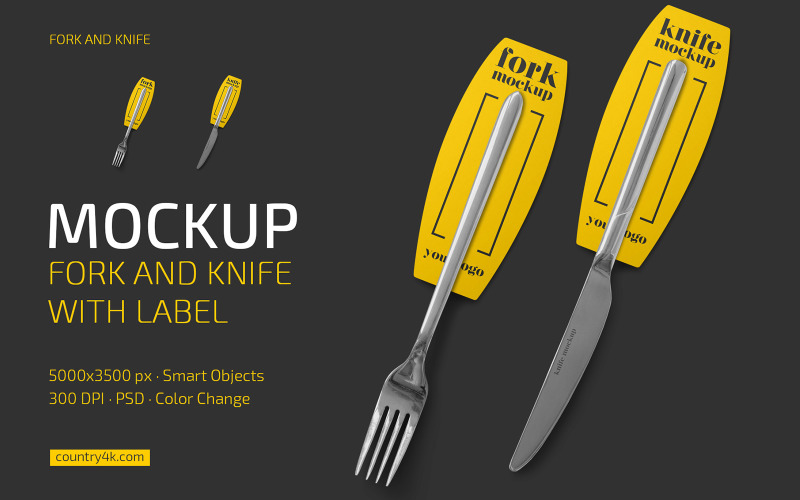 Fork and Knife With Label Mockup Product Mockup