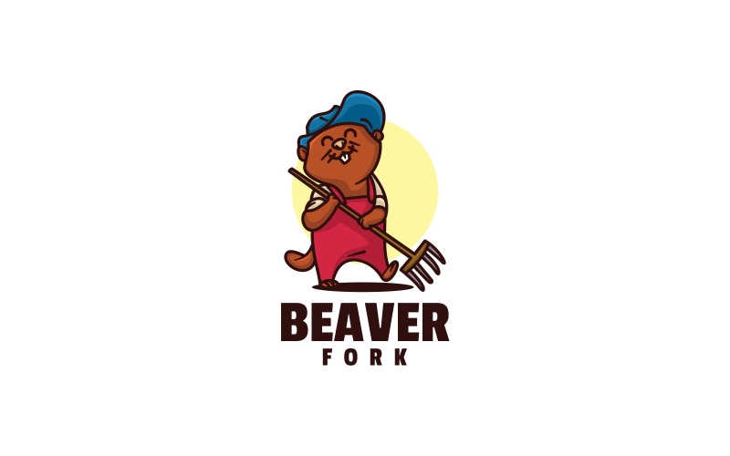 Beaver Fork Cartoon Logo Style Logo Template