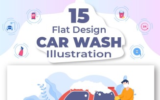 15 Car Wash Service Flat Design illustration