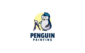 Penguin Painting Mascot Cartoon Logo