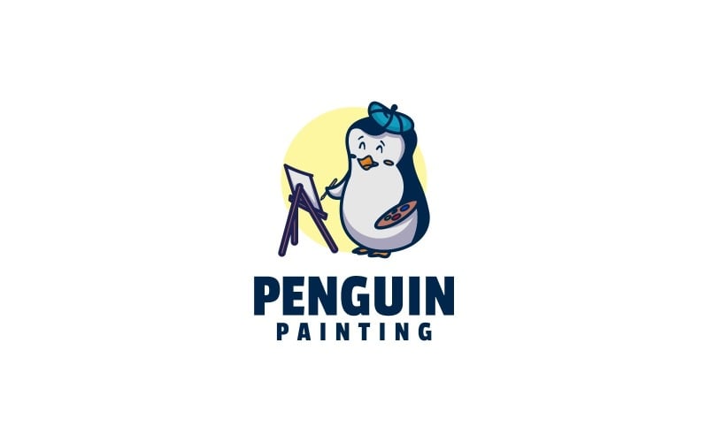 Penguin Painting Mascot Cartoon Logo Logo Template