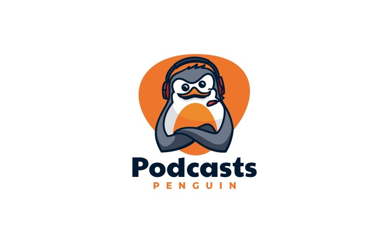 Podcast Penguin Cartoon Logo Logo Template