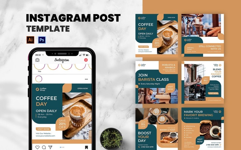 Coffee Shop Instagram Post Template Social Media