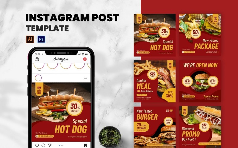 Fast Food Instagram Post Template Social Media