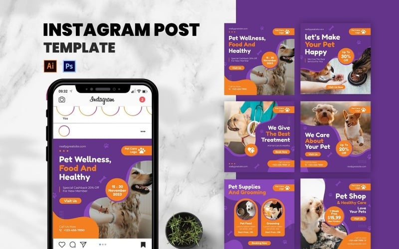Pet Care Instagram Post Template Social Media